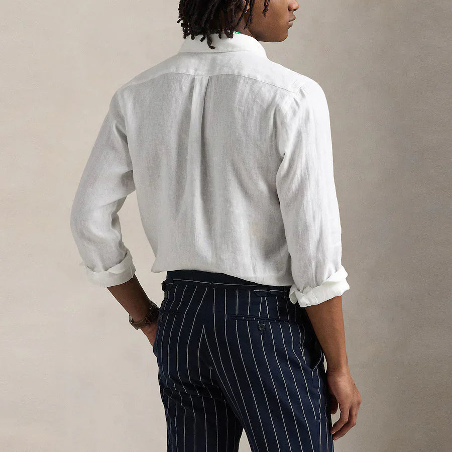 Polo Ralph Lauren Effortlessly Elegant Button-Up Linen Shirt in Crisp Cloud White