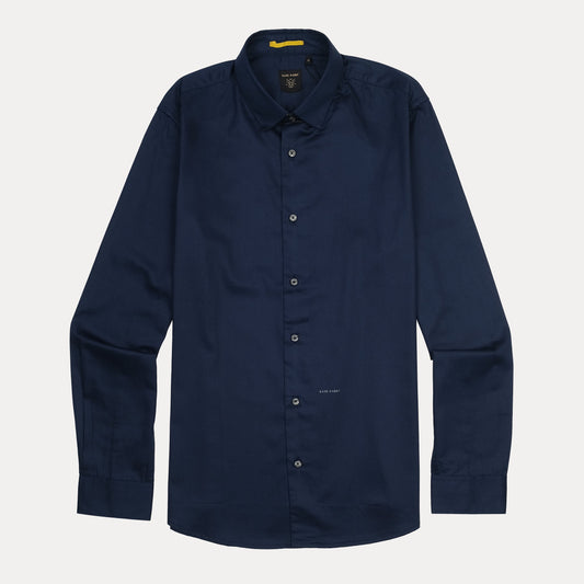 RARE RABBIT Elegant Midnight Blue Cotton Shirt