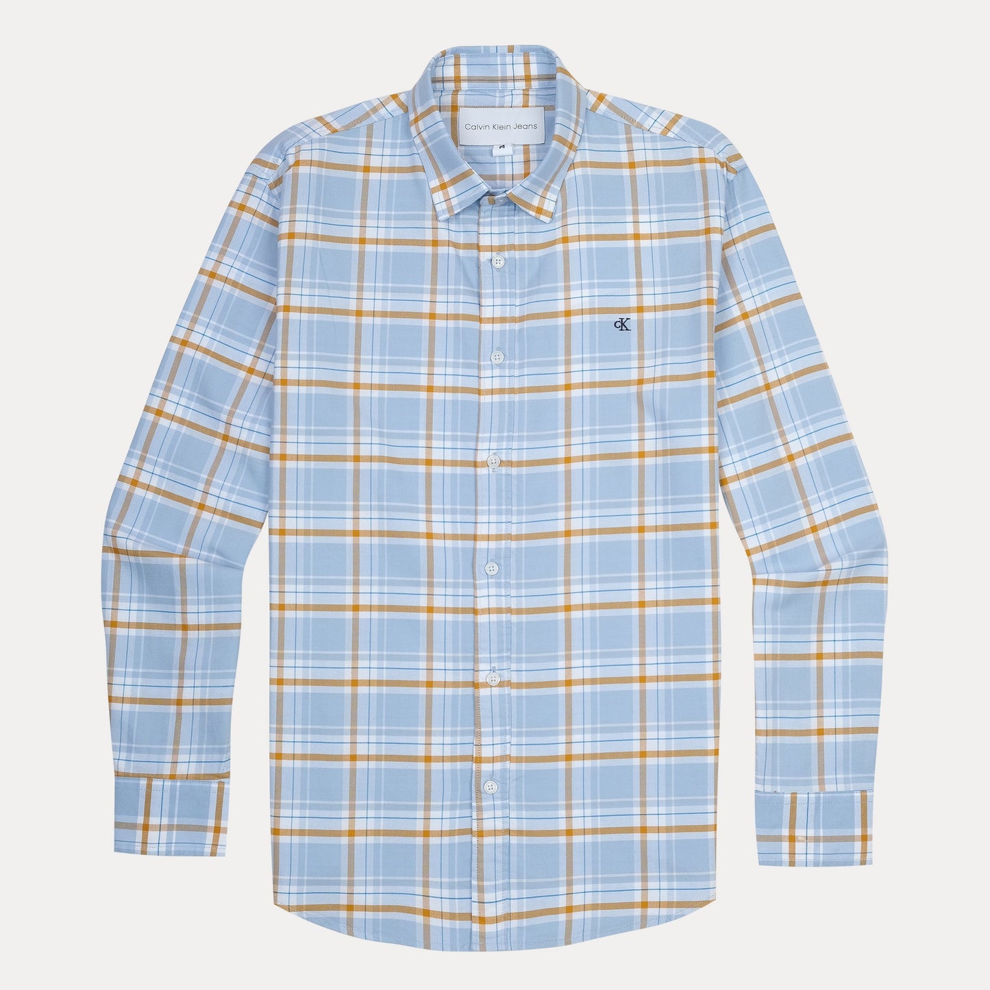Calvin Klein Jeans Breezy Sky Plaid Shirt - A Refreshingly Chic Blend of Blue and Gold