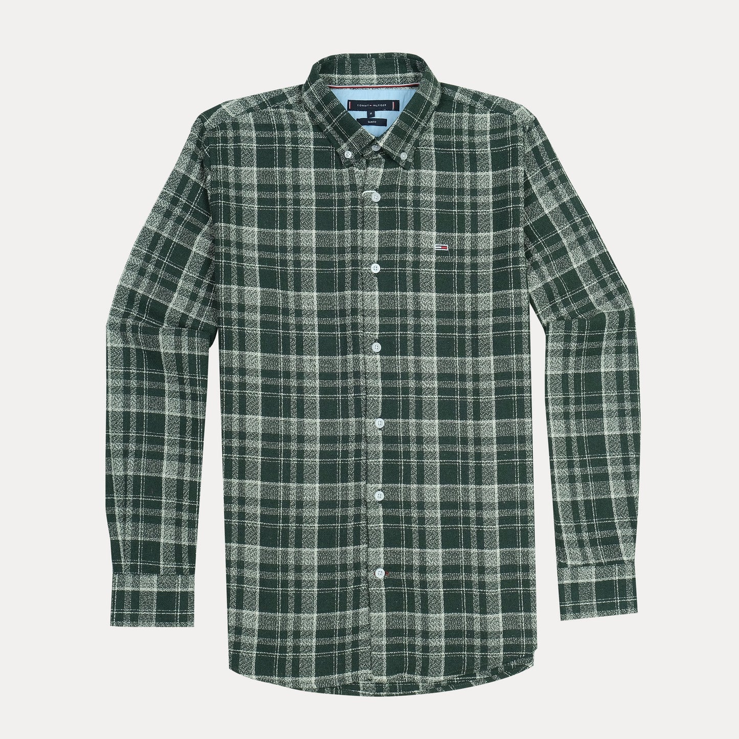 Tommy Hilfiger Organic Cotton Slim Fit Plaid Shirt in Forest Green
