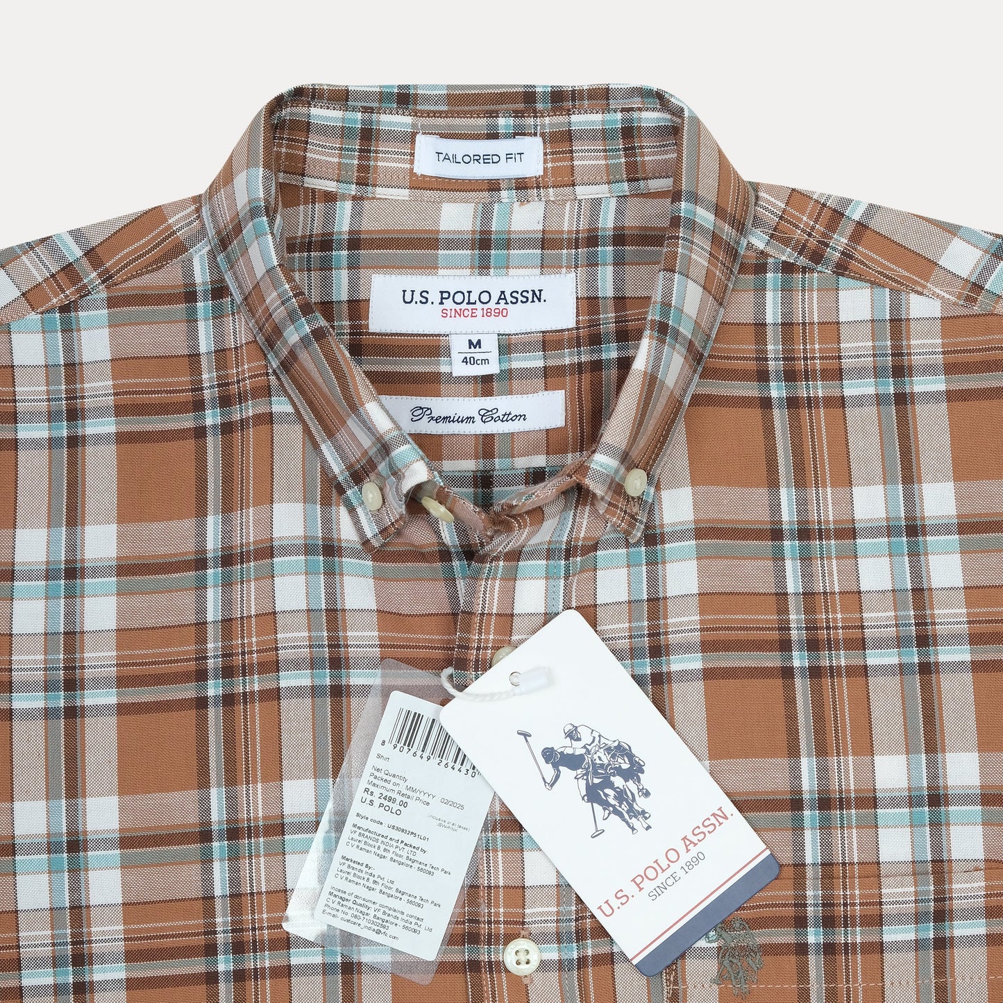 U.S. Polo Assn. Premium Cotton Tailored Fit Plaid Shirt in Rustic Copper