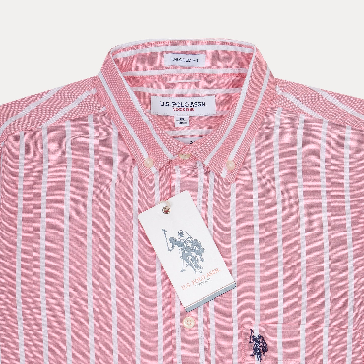 U.S. Polo Assn. Tailored Fit Striped Shirt in Blush Pink Delight