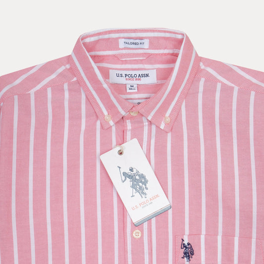 U.S. Polo Assn. Tailored Fit Striped Shirt in Blush Pink Delight