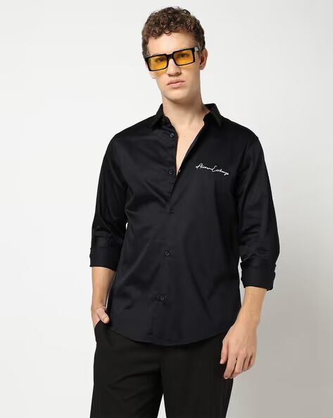 Armani Exchange Sleek Satin Black Button-Up Shirt