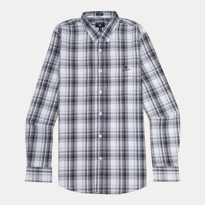 GANT Timeless Tartan Button-Up Shirt in Nautical Navy & Cloud White
