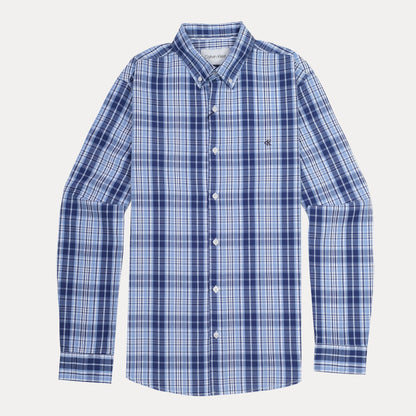 Calvin Klein Effortlessly Chic Plaid Button-Up Shirt in Oceanic Blue
