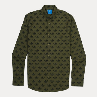 Adidas Logo Print Luxe Long Sleeve Shirt in Enchanted Olive