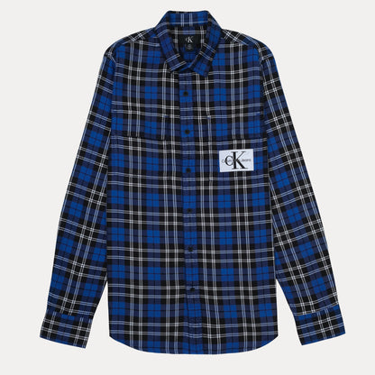 Calvin Klein Men's Blue Plaid Long Sleeve Shirt
