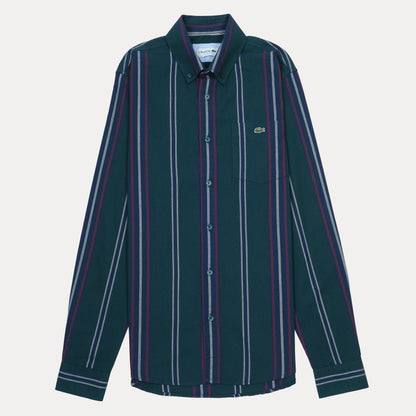Lacoste Striped Elegance Shirt in Deep Teal with Vibrant Accents