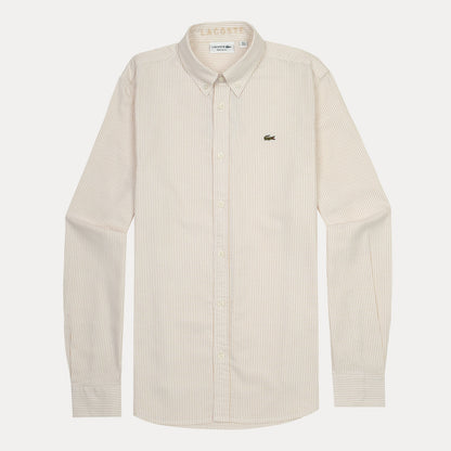 Lacoste Striped Elegance Cotton Shirt in Creamy Vanilla