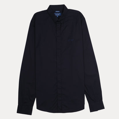AJ Classic Fit Long Sleeve Button-Up Shirt in Navy Blue