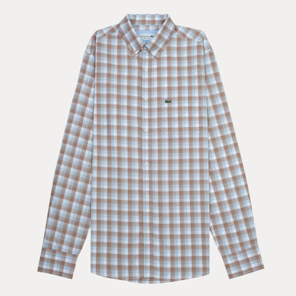Lacoste Classic Gingham Charm Shirt in Earthy Biscotti