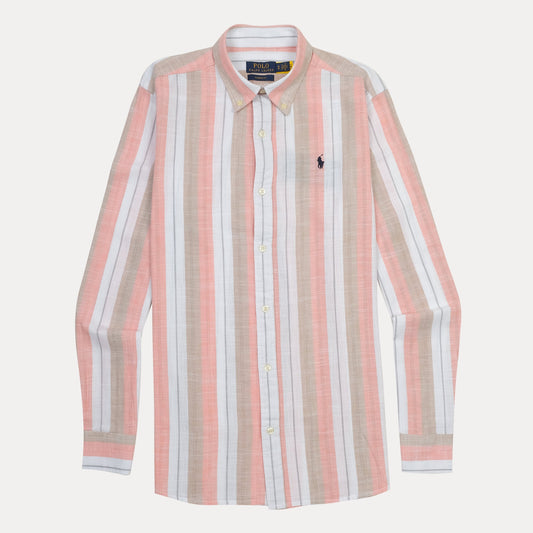 Polo Ralph Lauren Classic Fit Striped Linen Shirt in Coral Breeze