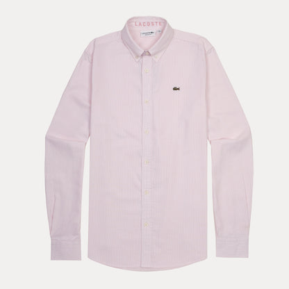 Lacoste Striped Elegance Pique Shirt in Blushing Pink