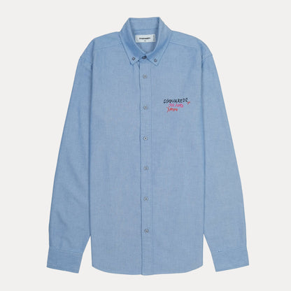DSQUARED2 Opulent Azure Long Sleeve Button-Up Shirt
