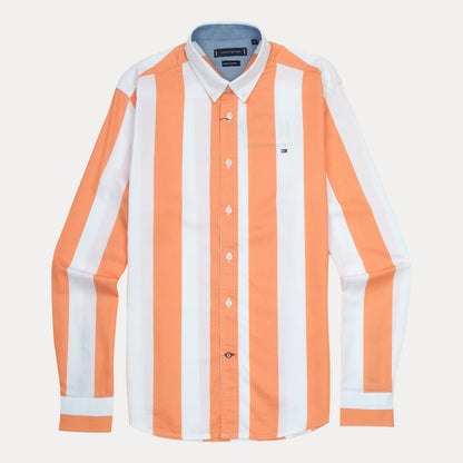 Tommy Hilfiger Organic Cotton Striped Delight Shirt in Sunset Orange & Cream