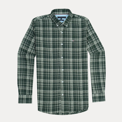 Tommy Hilfiger Organic Cotton Slim Fit Plaid Shirt in Forest Green