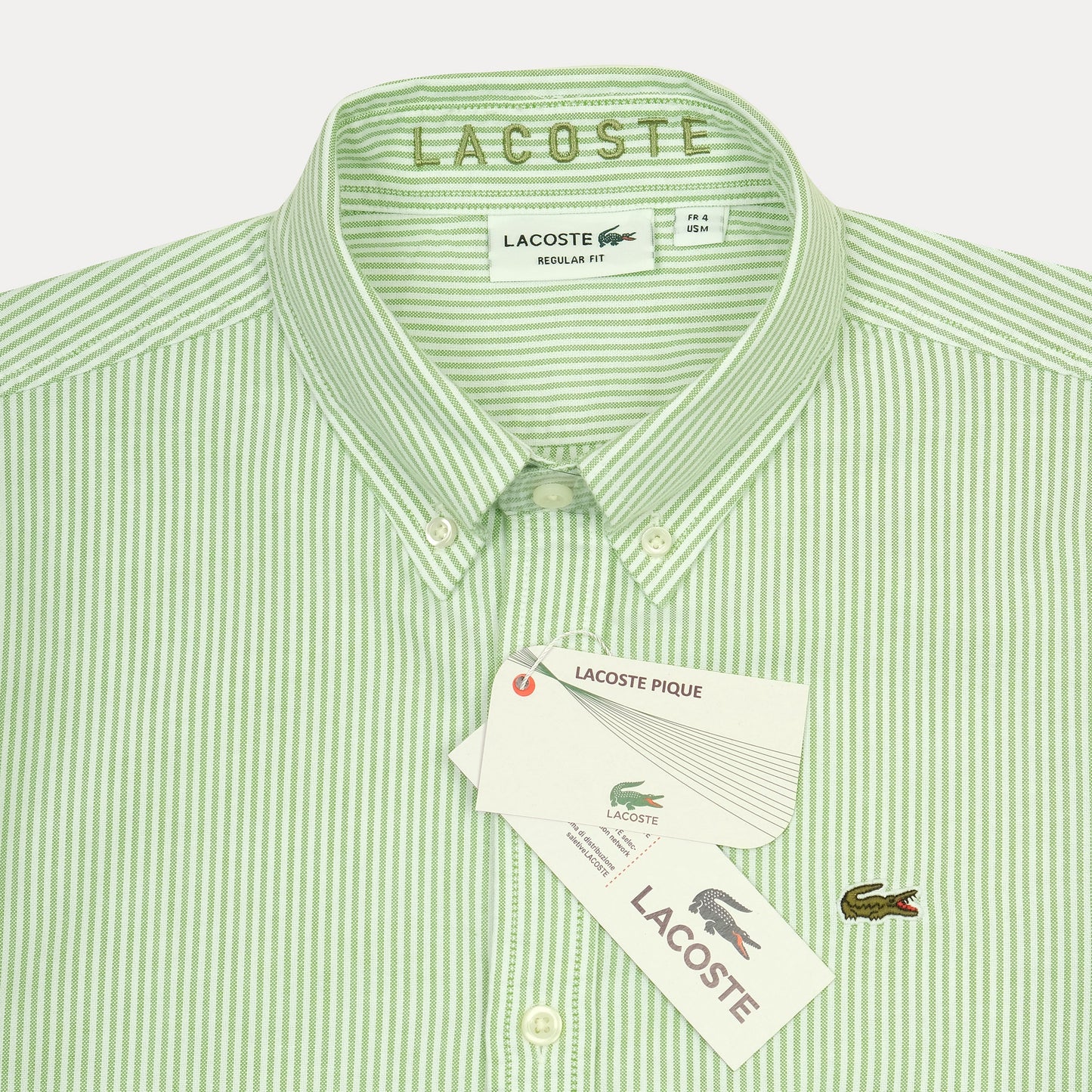 Lacoste Striped Pique Shirt in Fresh Mint Green
