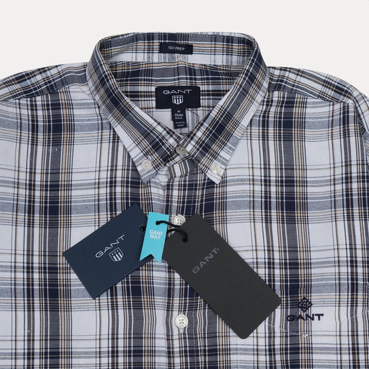 GANT Timeless Tartan Button-Up Shirt in Nautical Navy & Cloud White