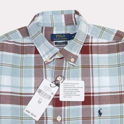 Polo Ralph Lauren Custom Fit Plaid Shirt in Serene Sky and Rustic Red