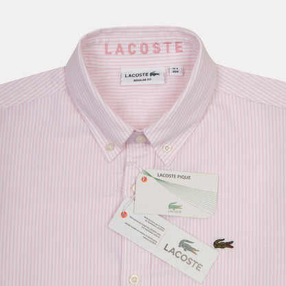 Lacoste Striped Elegance Pique Shirt in Blushing Pink