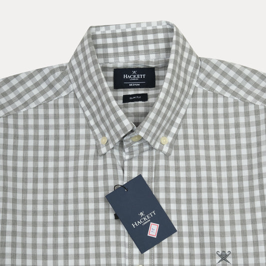 HACKETT London Gingham Elegance Slim Fit Shirt in Misty Grey