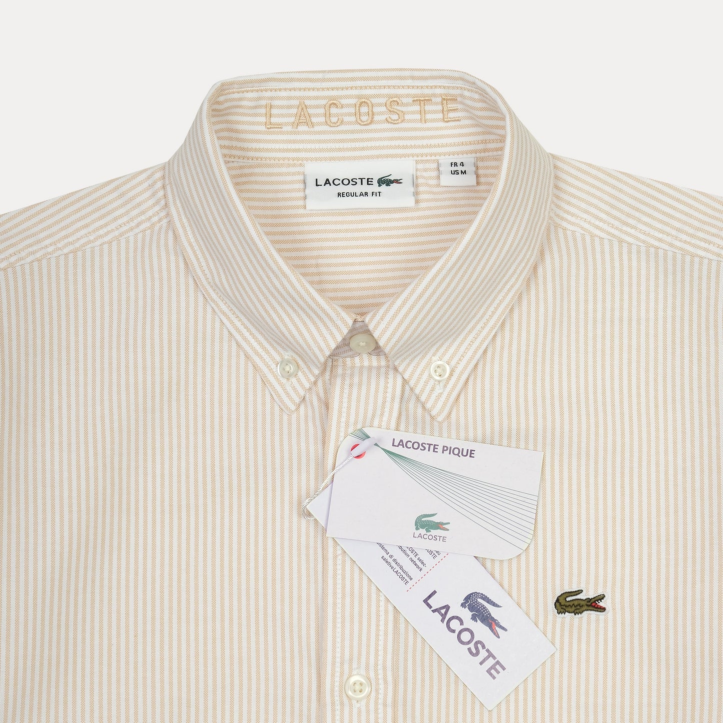 Lacoste Striped Elegance Cotton Shirt in Creamy Vanilla