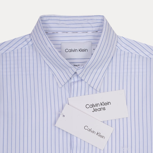 Calvin Klein Striped Elegance Slim Fit Shirt in Serene Sky