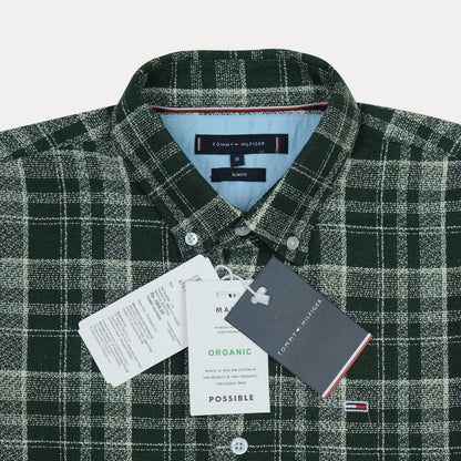 Tommy Hilfiger Organic Cotton Slim Fit Plaid Shirt in Forest Green