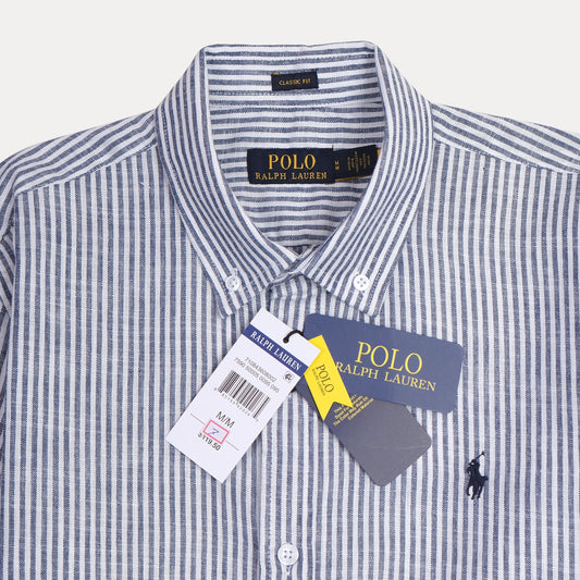 Polo Ralph Lauren Classic Fit Striped Linen Shirt in Nautical Blue