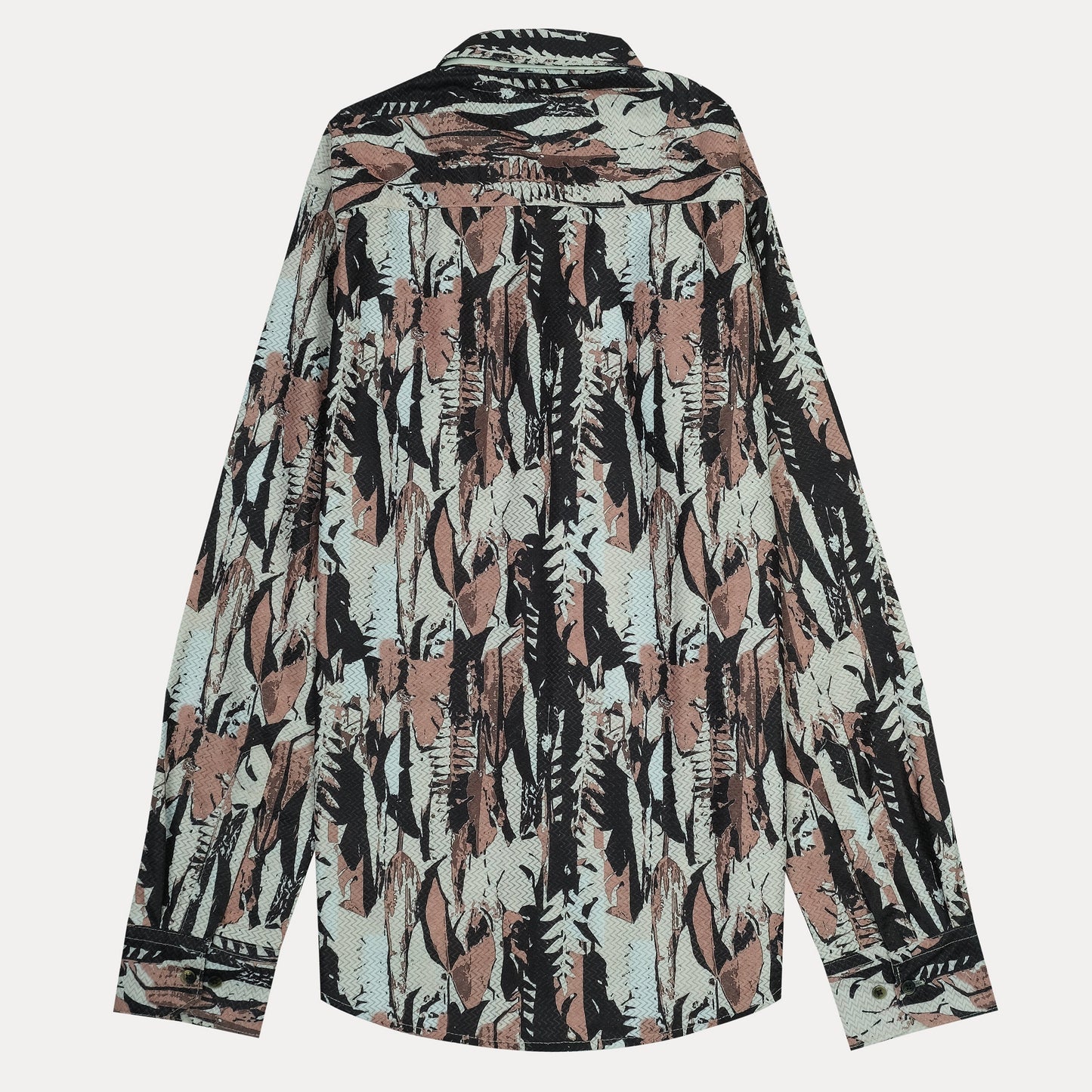RARE RABBIT Artistic Leafy Print Shirt in Serene Aqua and Earthy Blush