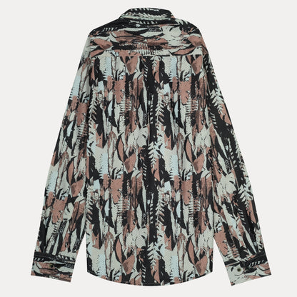 RARE RABBIT Artistic Leafy Print Shirt in Serene Aqua and Earthy Blush