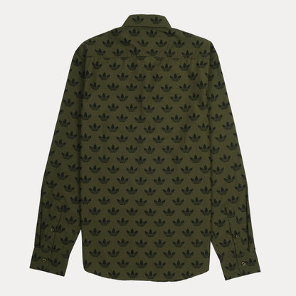 Adidas Logo Print Luxe Long Sleeve Shirt in Enchanted Olive